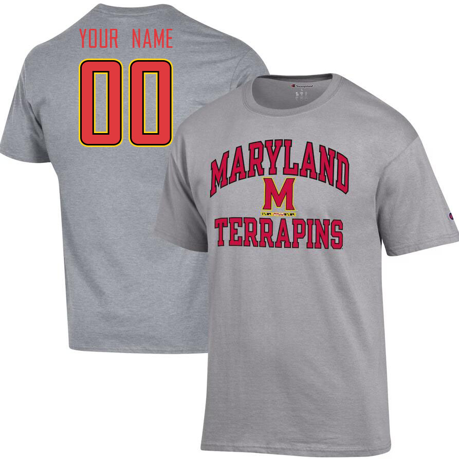 Custom Maryland Terrapins Name And Number College Tshirt-Gray - Click Image to Close